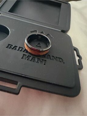 Men's Black Ring with Brown Wood Inlay